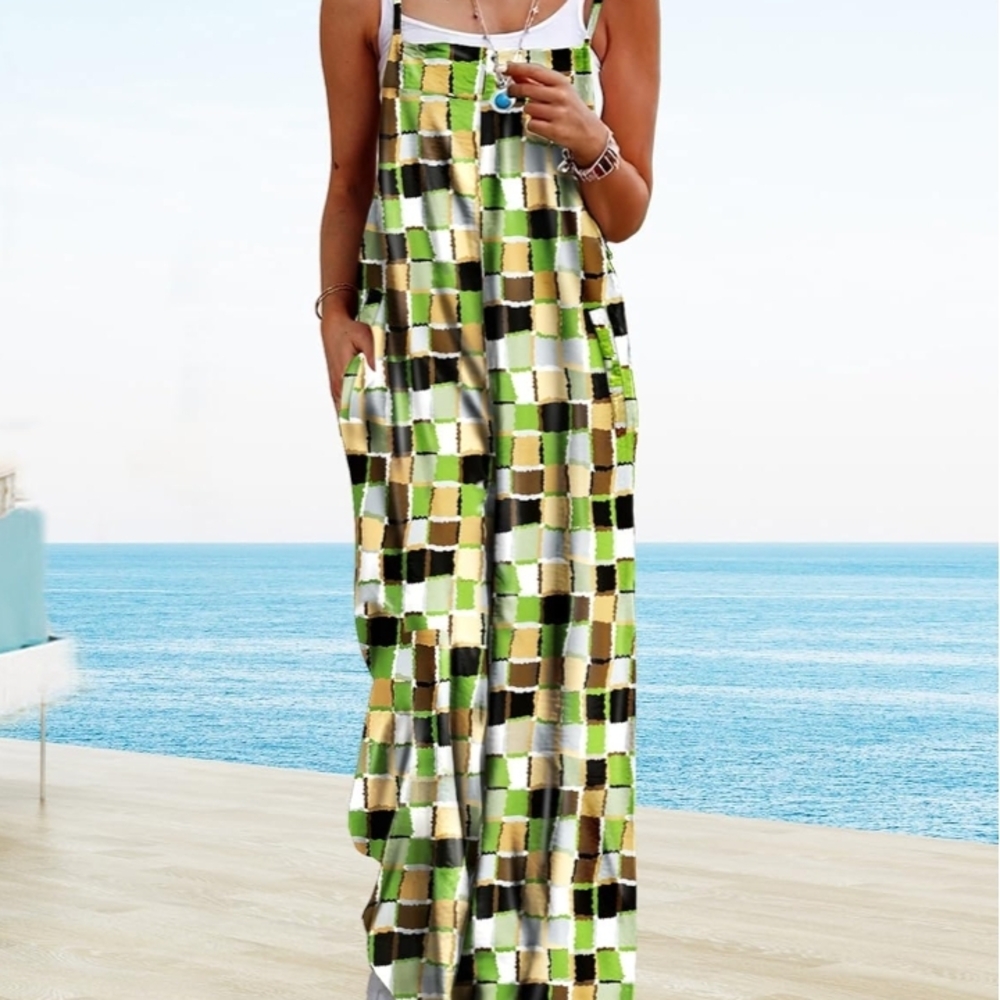 NWOT Stylish Green and Black Checkered Jumpsuit Size 2XL
